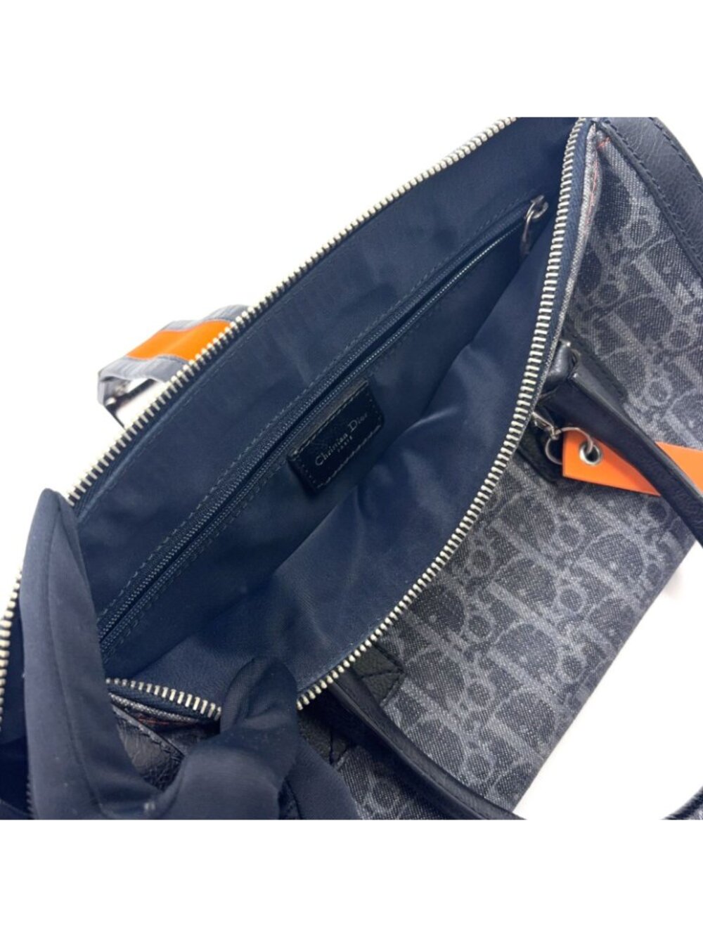Dior Flight Line Trotter Leather Denim Gray Black Handbag Silver - Picture 9 of 15